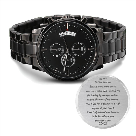 Father In Law Special Wedding Day Gift |  Gift from Daughter In Law, Daughter To Be, Future Daughter | Black Chronograph Watch