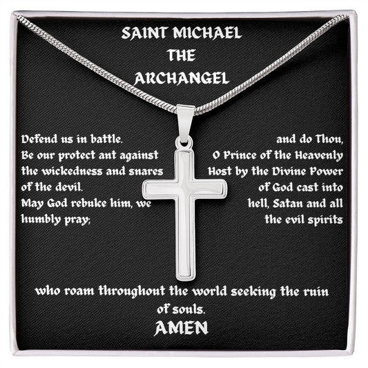 Saint Michael | Archangel | Stainless Steel Cross Necklace.